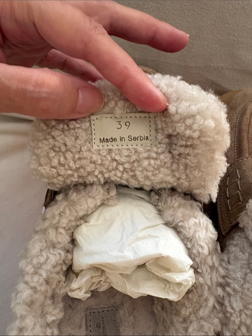 NWT VOILE BLANCHE Grenelle Genuine Shearling Platform Mule in Light Brown-Beige - Picture 13 of 16
